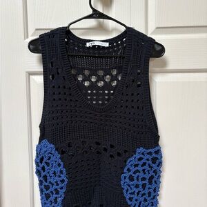 Zara Black and Blue Crochet Vest Top